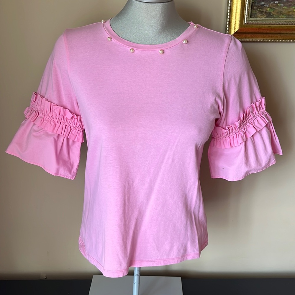 H&M Pink Top with Ruffled Sleeves SIZE XS - Picture 2 of 7